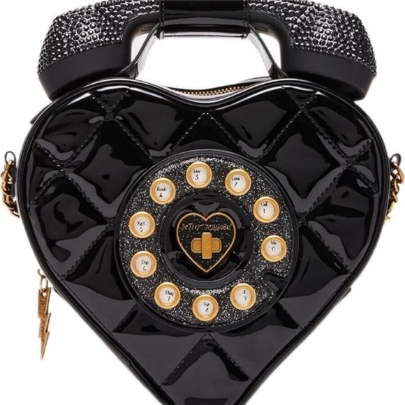 Betsey Johnson Handbags - Betsey Johnson Black and Gold Heart Phone Bag